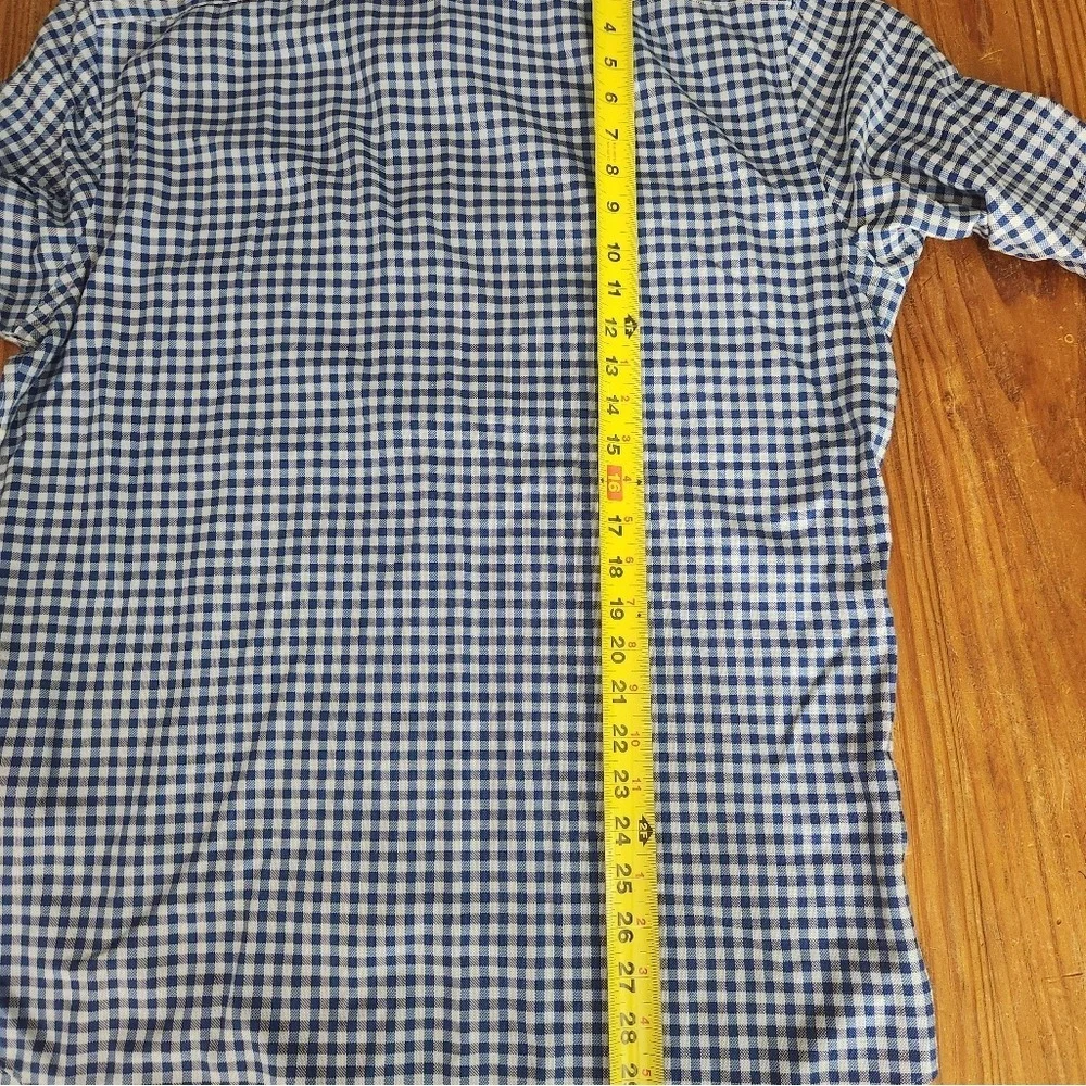 Banana Republic Mens Large Blue Check Button Down Non Iron Slim Fit Shirt Cotton